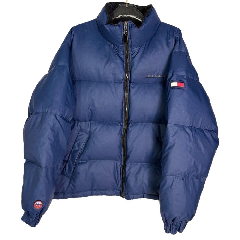 Tommy Hilfiger Men's Large Down Puffer Jacket Y2K 90s Blue Waterstop Streetwear